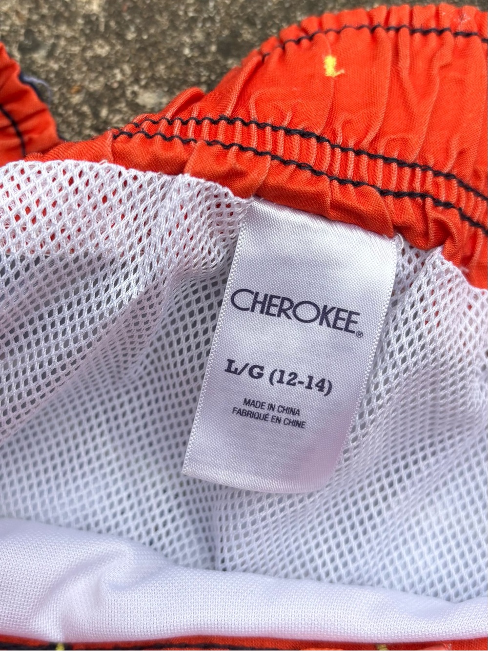 Cherokee Navy Swim Shorts with Orange & Neon Green Stripes - Picture 2 of 2